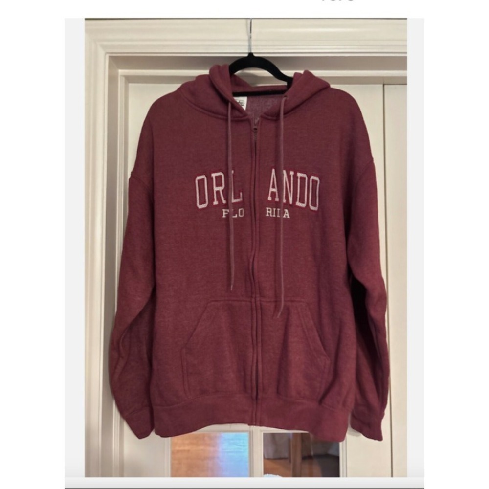 Pacific & Company Orlando Florida Red Maroon Zip Up Hoodie Large EUC